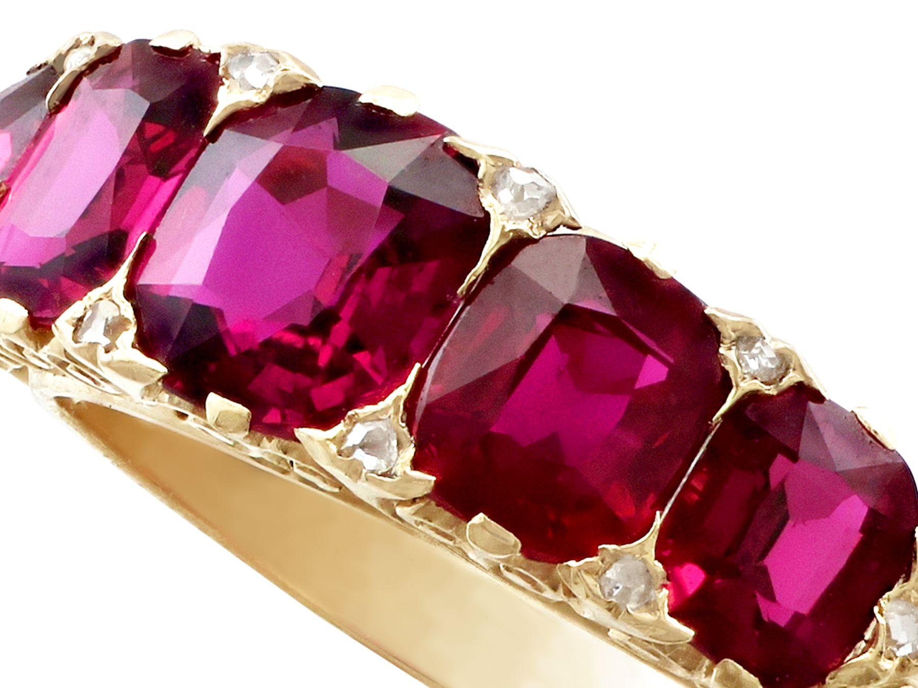Oval Cut Antique Victorian 3.54 Carat Ruby and Diamond Yellow Gold Cocktail Ring
