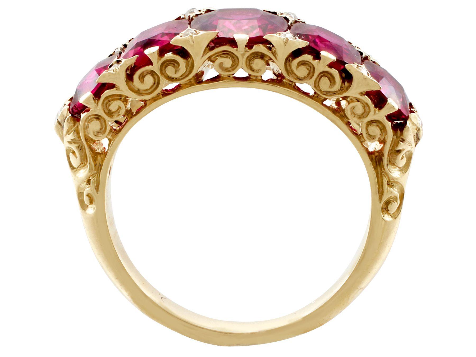 Women's Antique Victorian 3.54 Carat Ruby and Diamond Yellow Gold Cocktail Ring