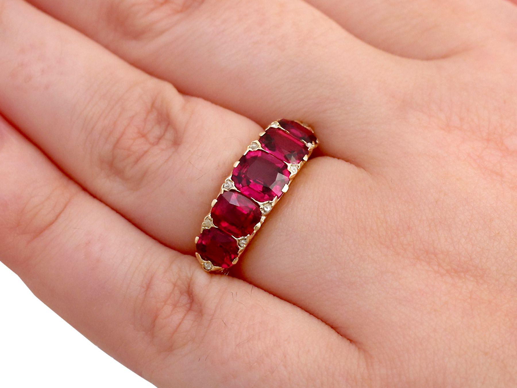 Antique Victorian 3.54 Carat Ruby and Diamond Yellow Gold Cocktail Ring 2