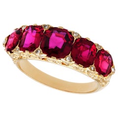 Antique Victorian 3.54 Carat Ruby and Diamond Yellow Gold Cocktail Ring