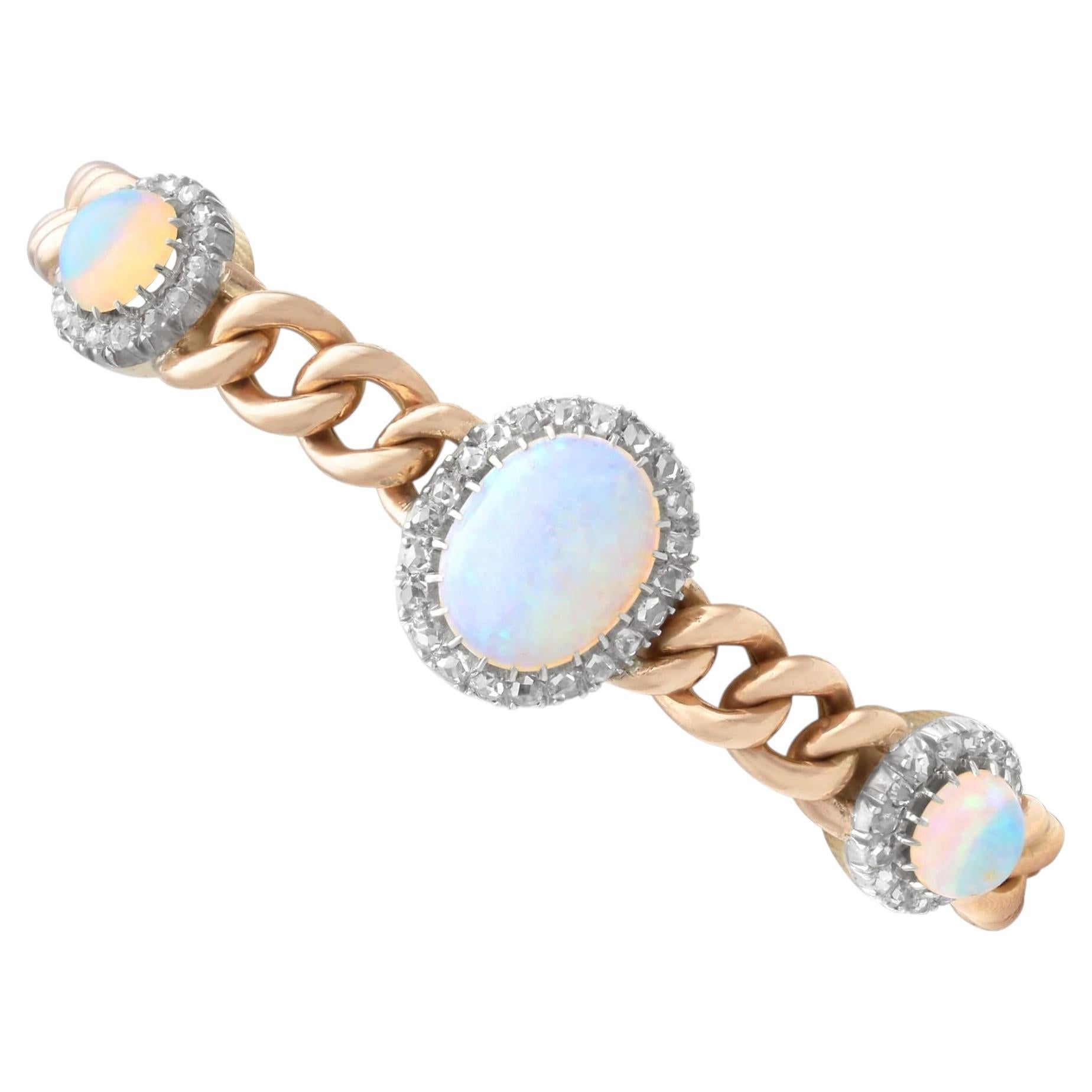 Antique Victorian 3.83 Carat Opal 1.12 Carat Diamond 18k Yellow Gold Bracelet