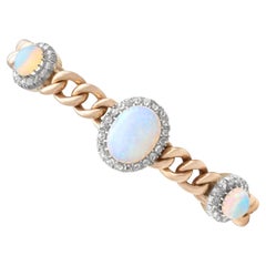 Antique Victorian 3.83 Carat Opal 1.12 Carat Diamond 18k Yellow Gold Bracelet