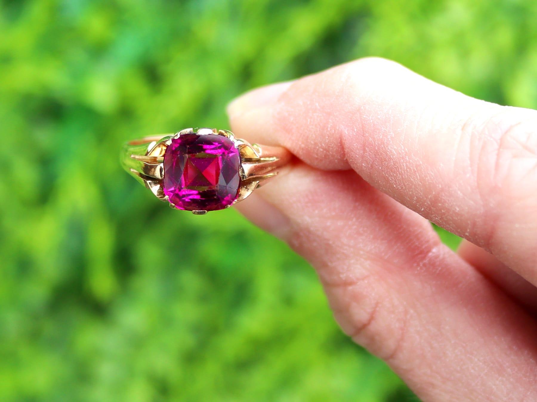 A fine and impressive antique Victorian 3.84 carat garnet and 18 carat yellow gold dress ring; part of our diverse Victorian jewellery and estate jewelry collections

This fine and impressive Victorian garnet ring has been crafted in 18ct yellow
