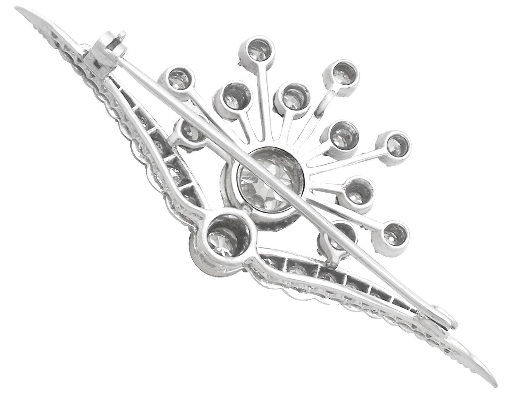 Antique Victorian 3.87 Carat Diamond and White Gold Brooch For Sale 1