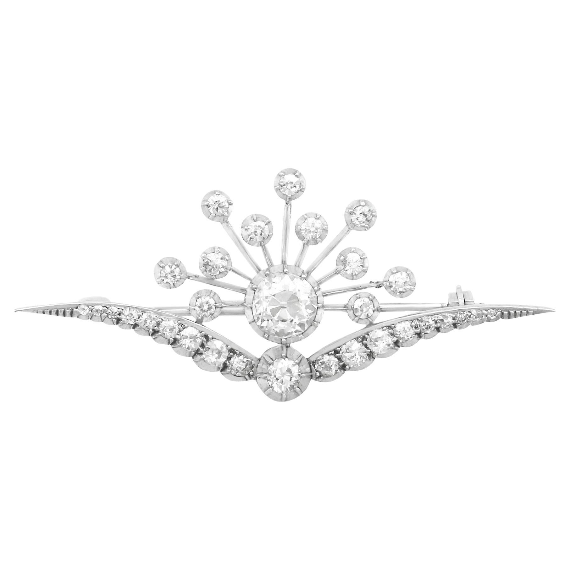 Antique Victorian 3.87 Carat Diamond and White Gold Brooch For Sale