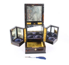 Antique Victorian 4-Bottle Coromandel Vanity Casket Single Pull-Out Drawer, 1870