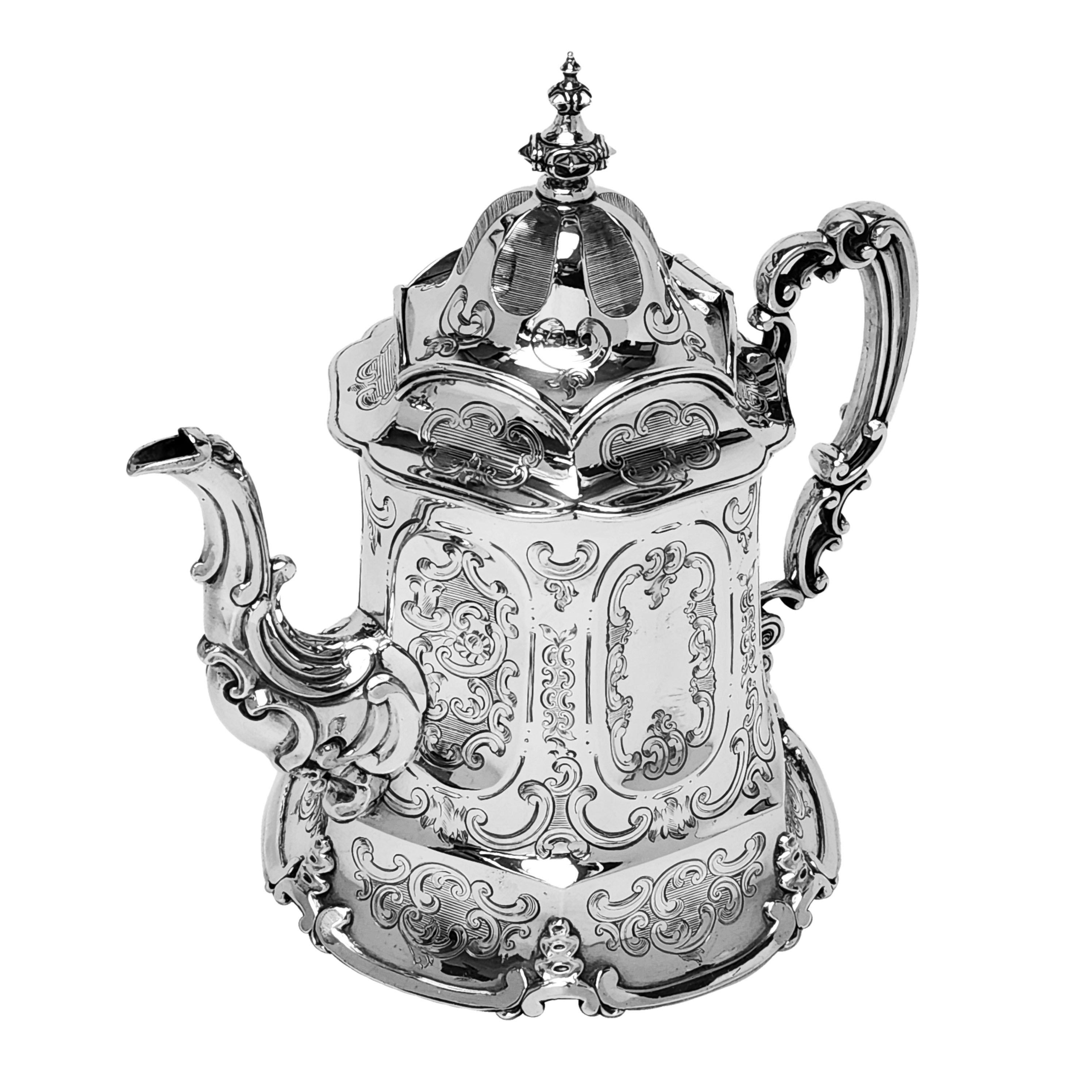 19th Century Antique Victorian 4 Piece Sterling Silver Tea & Coffee Set London England 1852 For Sale