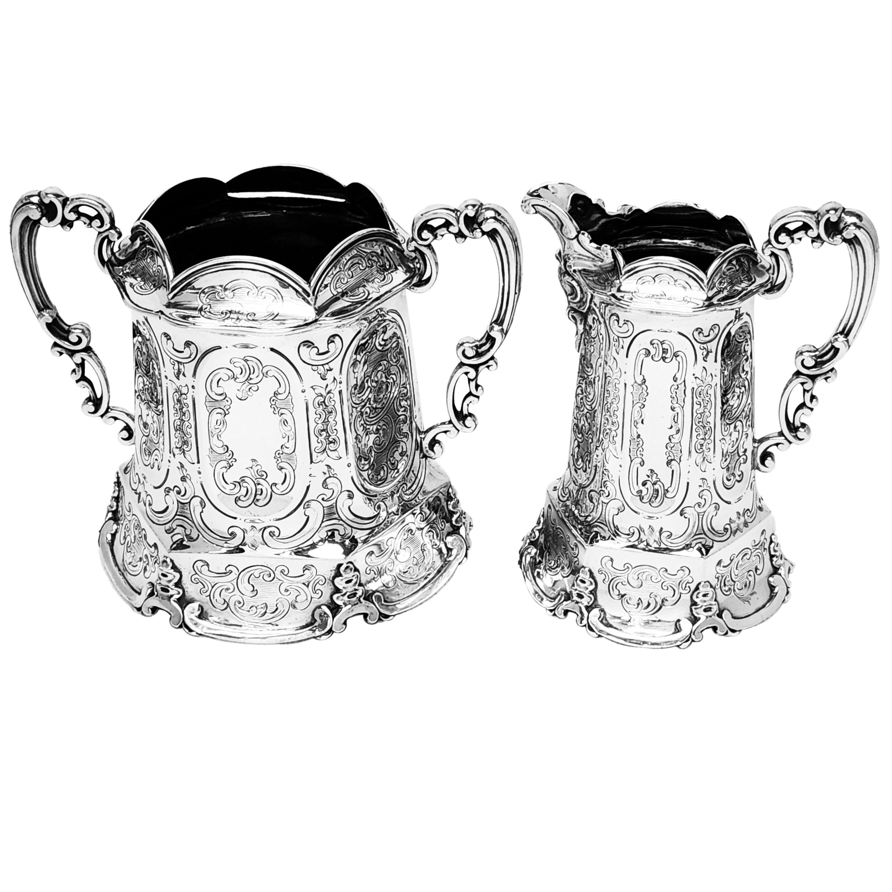 Antique Victorian 4 Piece Sterling Silver Tea & Coffee Set London England 1852 For Sale 2