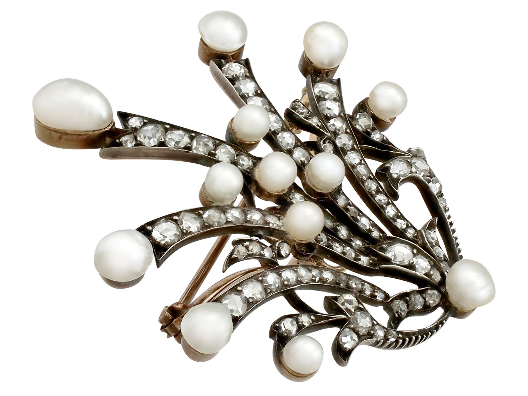Antique Victorian 4.05 Carat Diamond and Pearl Gold and Silver Tiara Brooch 3