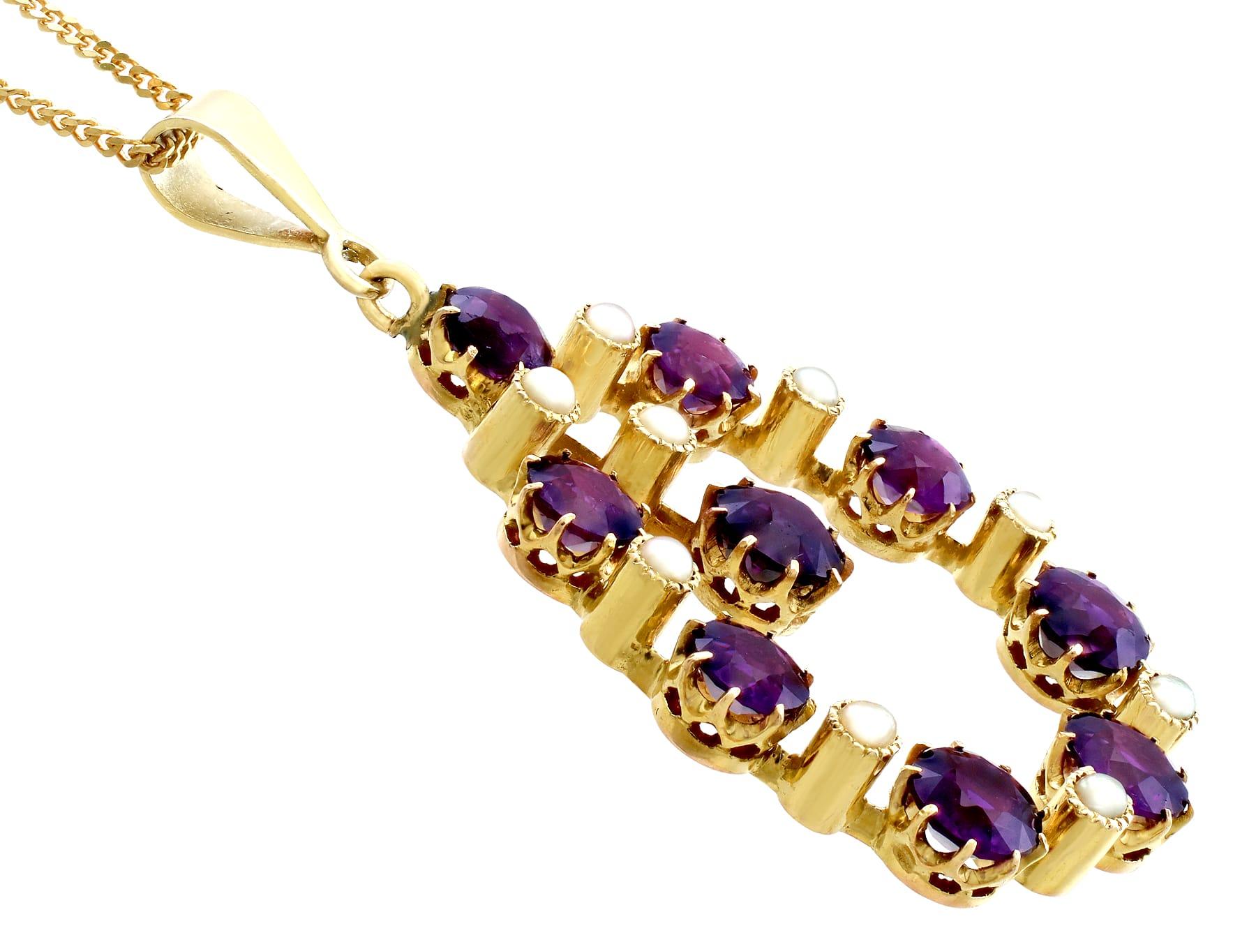 Women's Victorian 4.12 Carat Amethyst and Pearl Yellow Gold Pendant For Sale