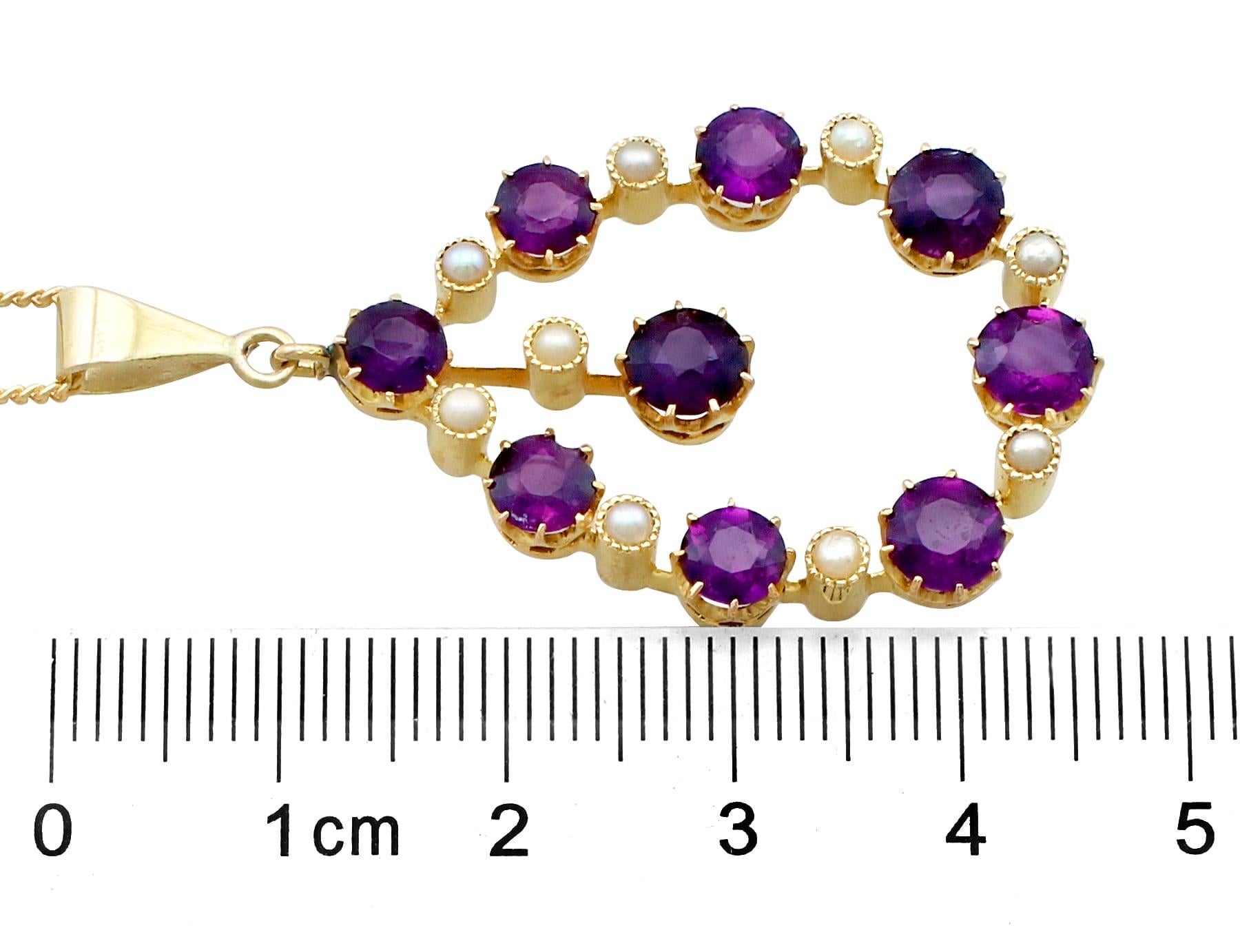 Victorian 4.12 Carat Amethyst and Pearl Yellow Gold Pendant For Sale 2
