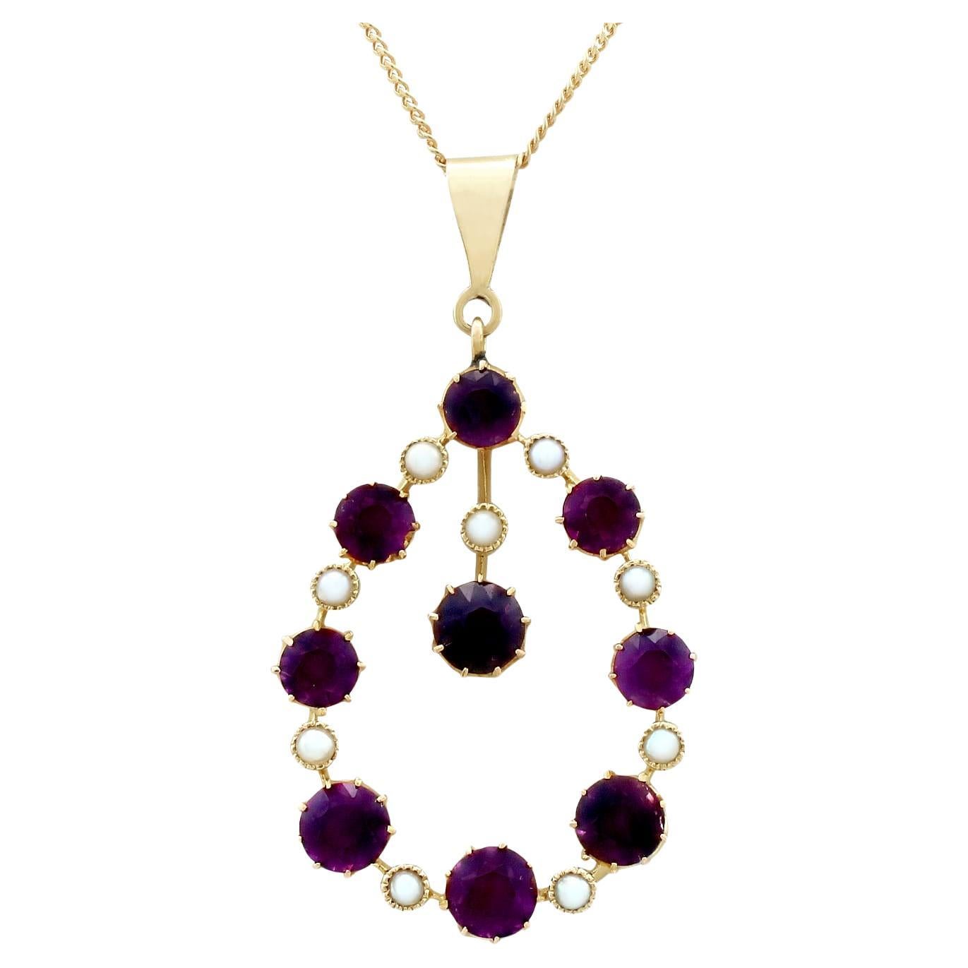 Victorian 4.12 Carat Amethyst and Pearl Yellow Gold Pendant