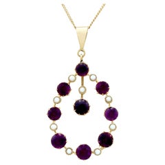 Used Victorian 4.12 Carat Amethyst and Pearl Yellow Gold Pendant
