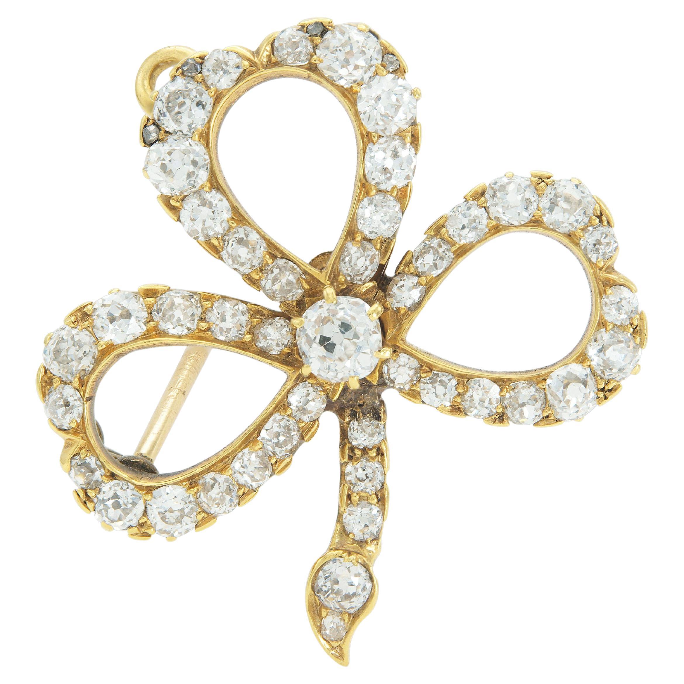 Antiguo Colgante Victoriano de Broche de Trébol con Diamantes de 4,50 Quilates