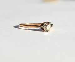 Antique Victorian .46 Carat Minecut Diamond 14 Karat Rose Gold Engagement Ring
