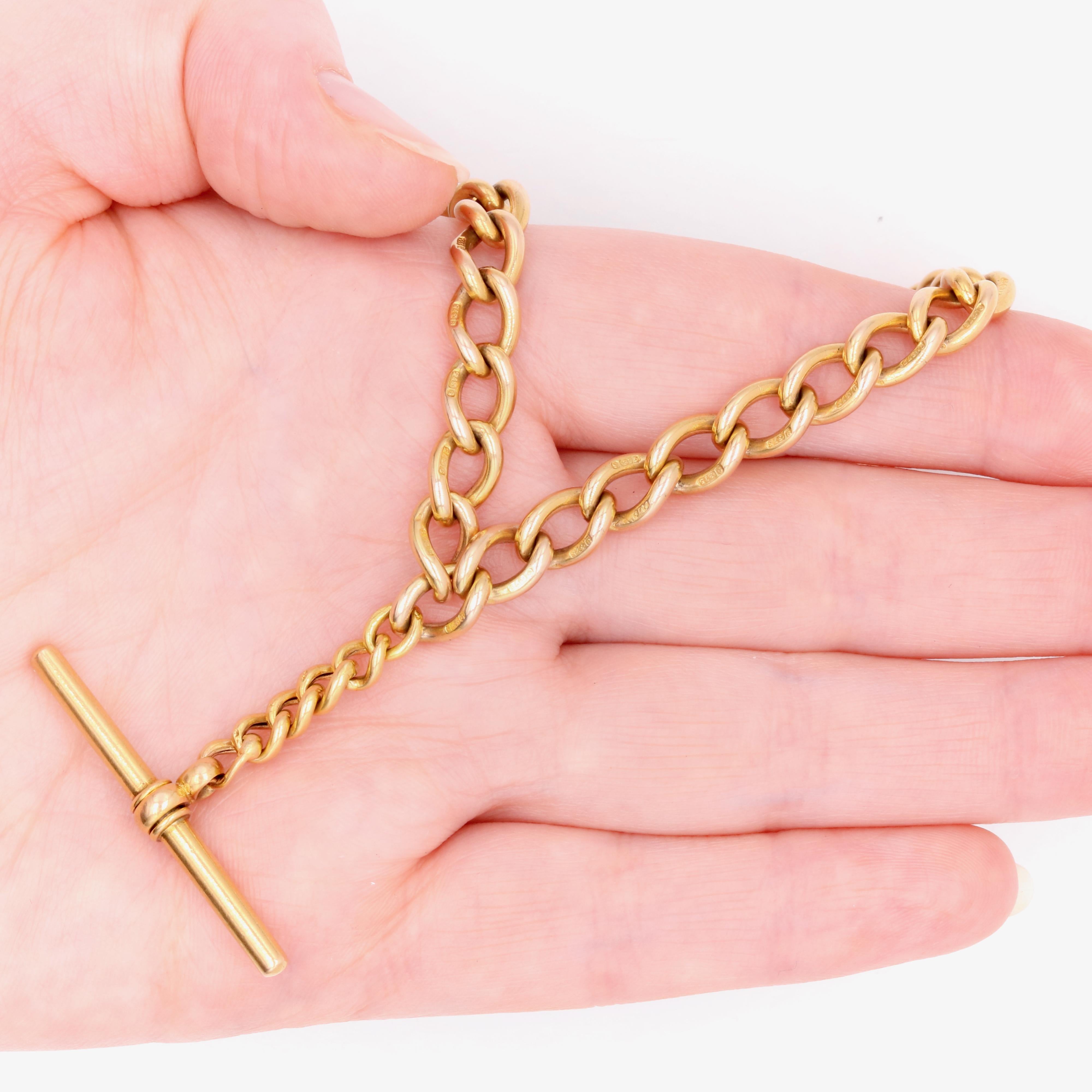 Antiquité Victorienne 48g Or Jaune 9K Curb Link Albert Chain with Dog Clips en vente 6