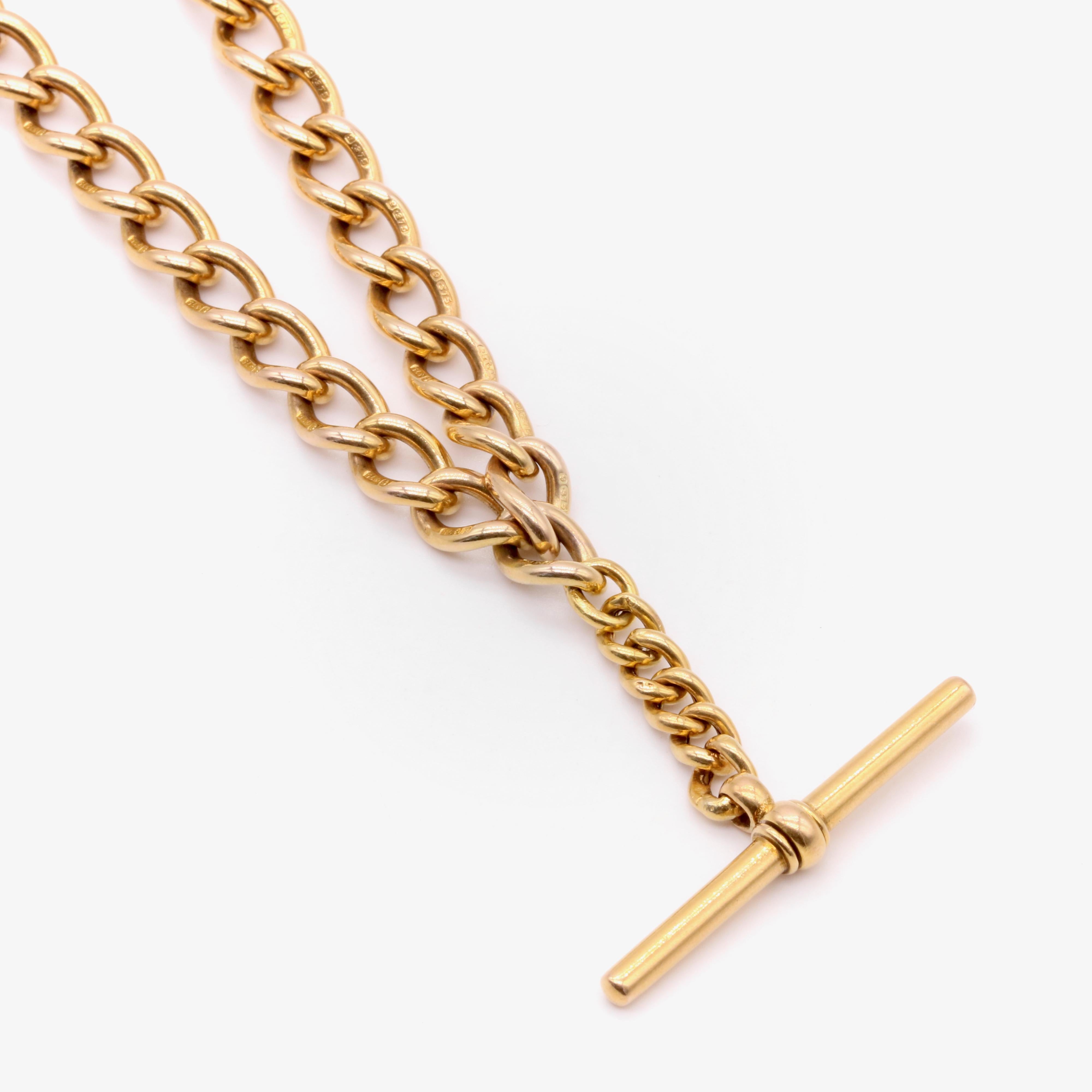 Antiquité Victorienne 48g Or Jaune 9K Curb Link Albert Chain with Dog Clips Bon état - En vente à Staines-Upon-Thames, GB