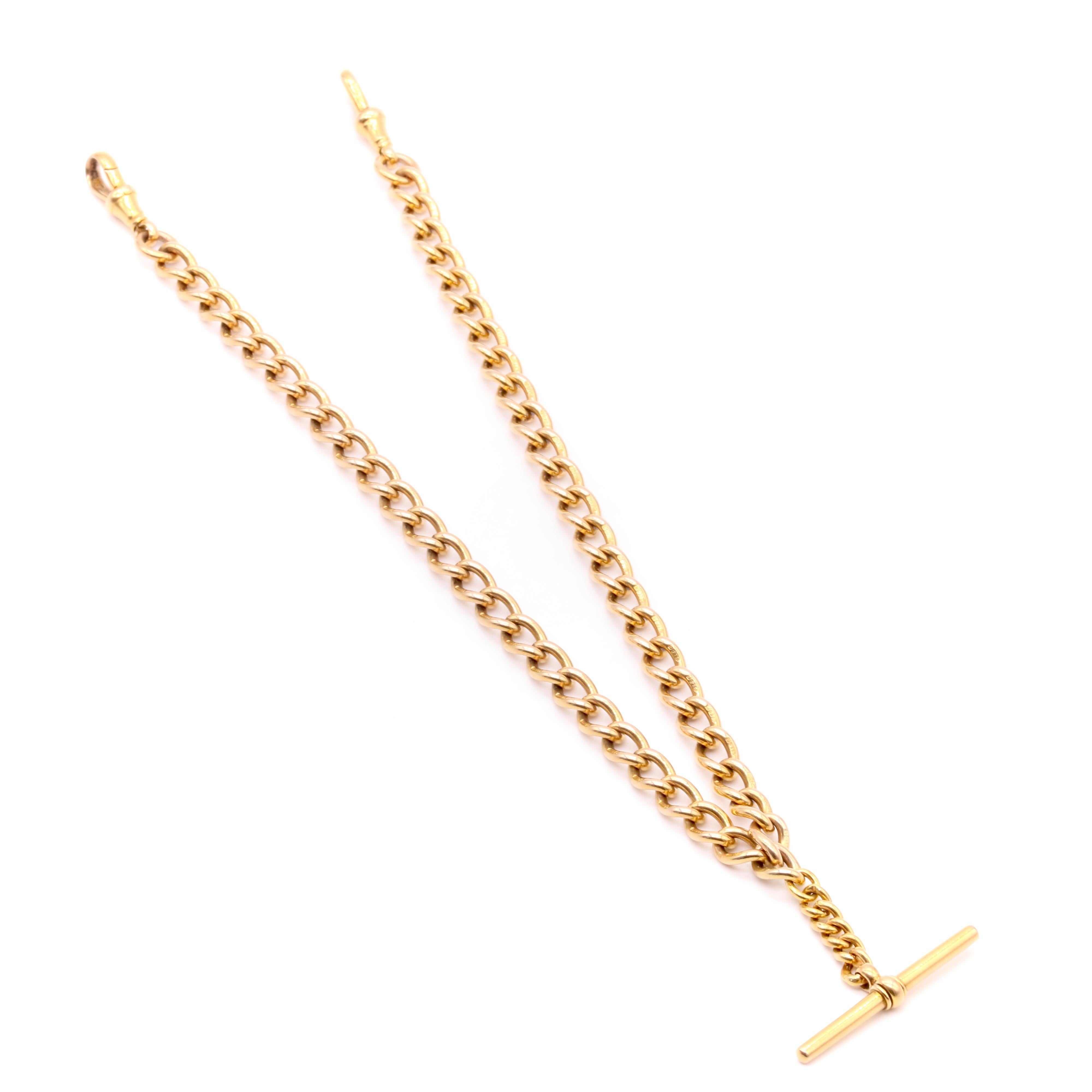 Antiquité Victorienne 48g Or Jaune 9K Curb Link Albert Chain with Dog Clips Unisexe en vente