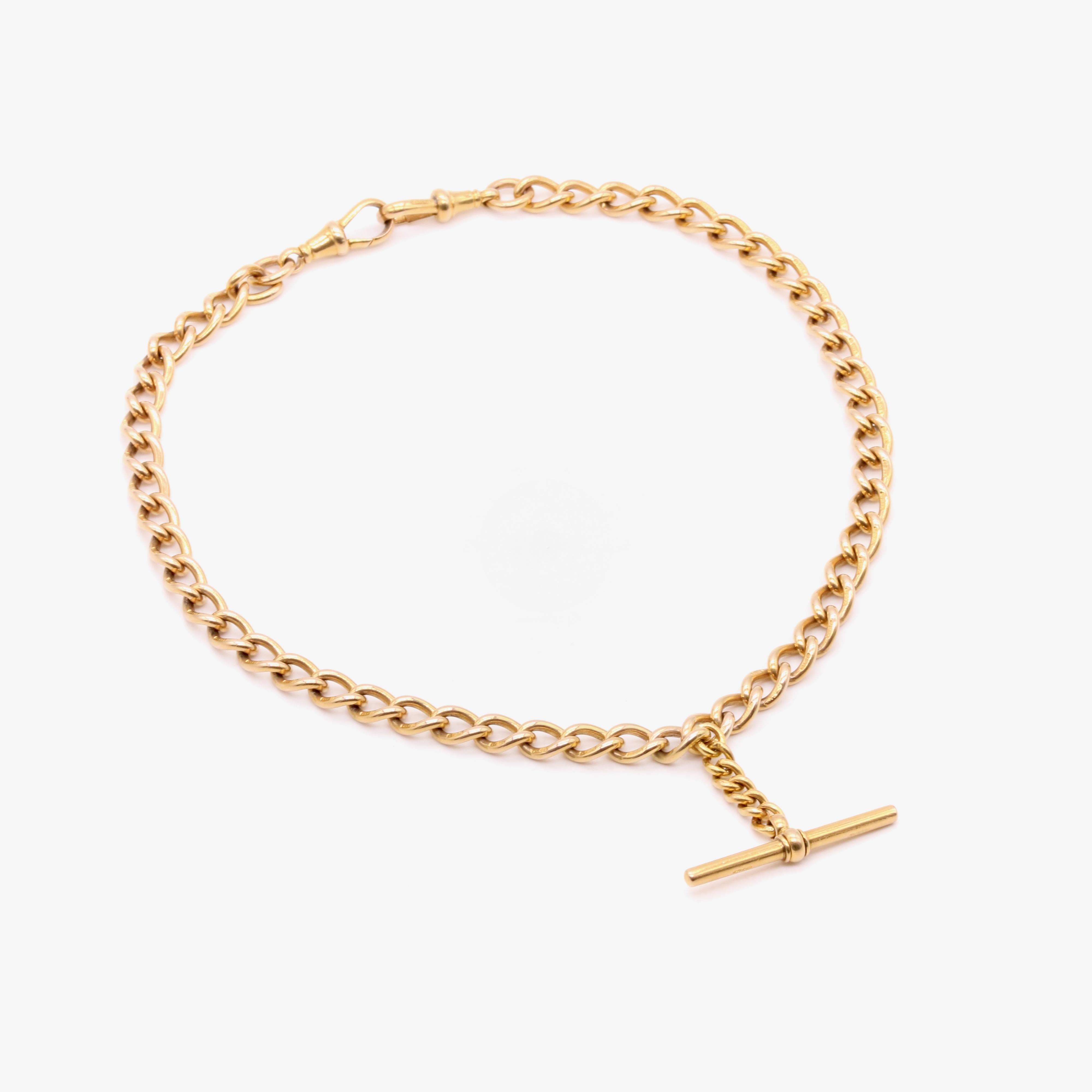 Antiquité Victorienne 48g Or Jaune 9K Curb Link Albert Chain with Dog Clips en vente 1