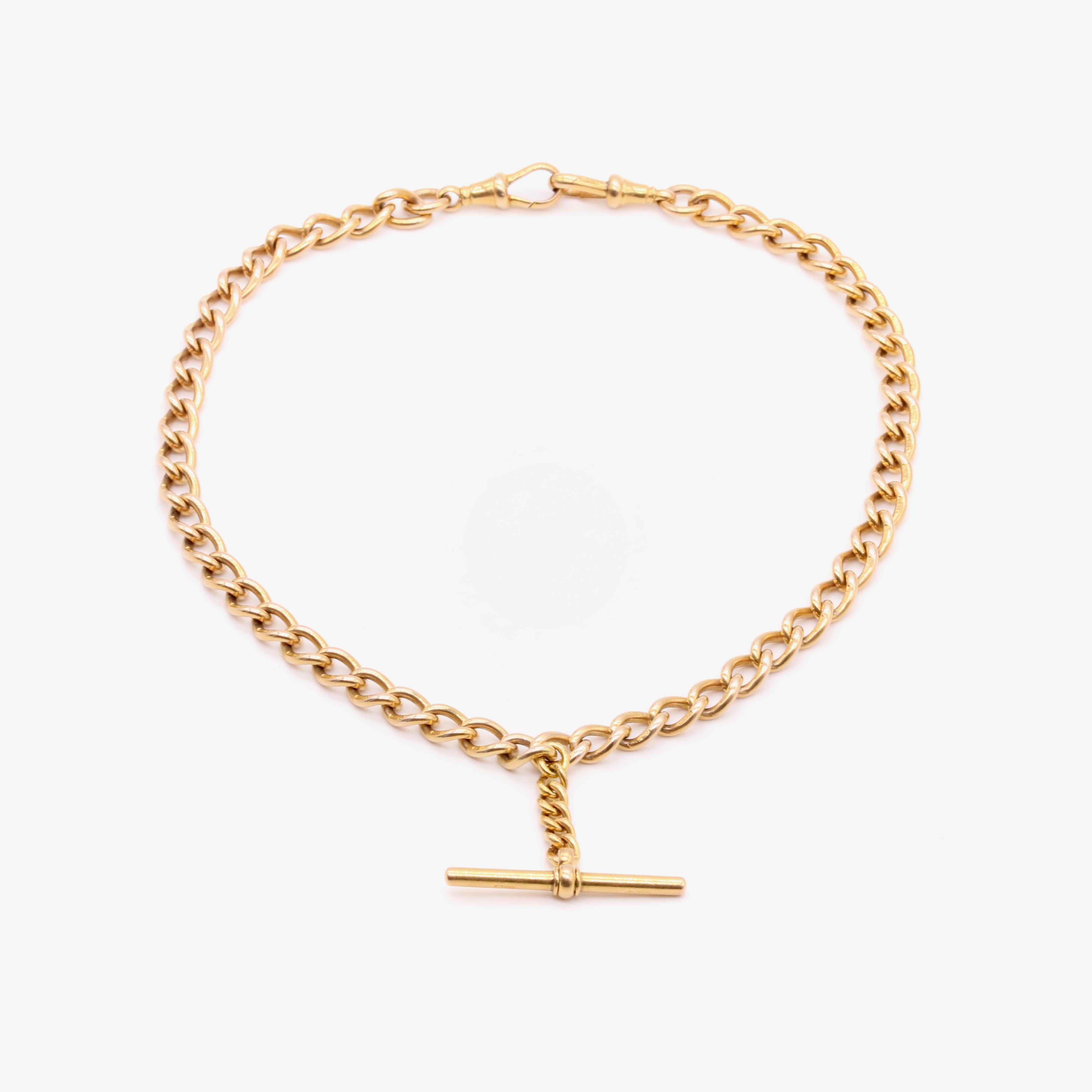 Antiquité Victorienne 48g Or Jaune 9K Curb Link Albert Chain with Dog Clips en vente 2