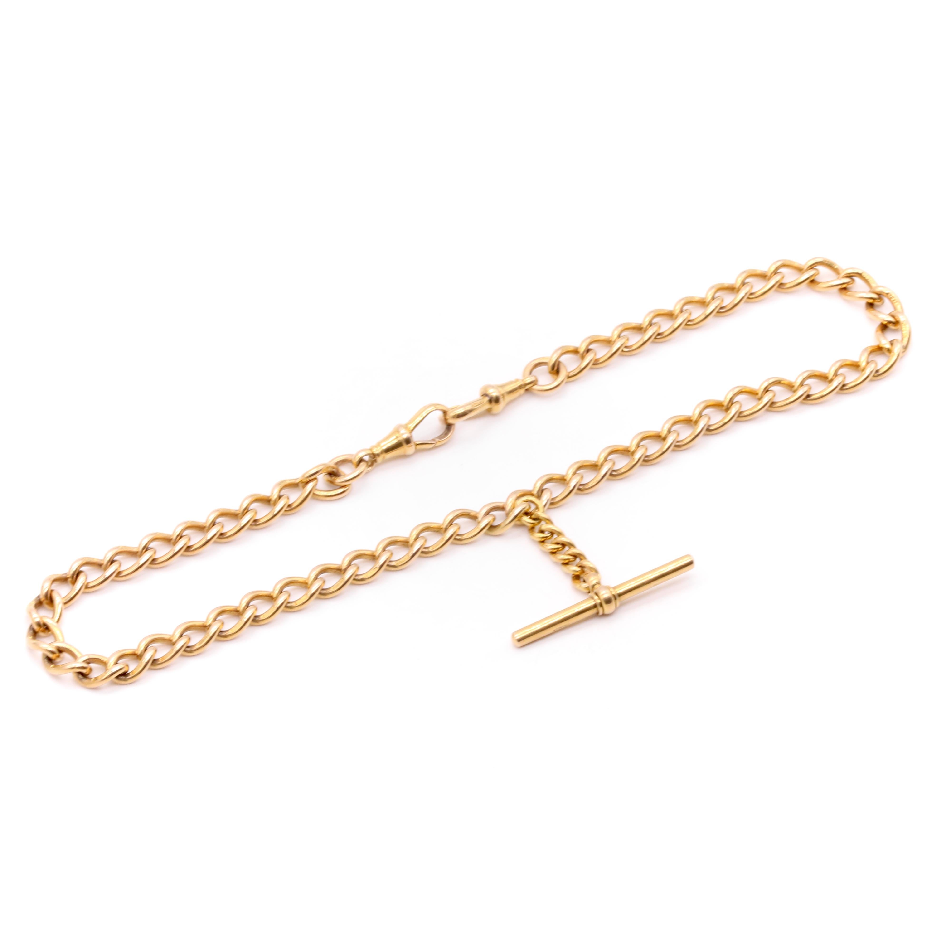 Antiquité Victorienne 48g Or Jaune 9K Curb Link Albert Chain with Dog Clips en vente 3