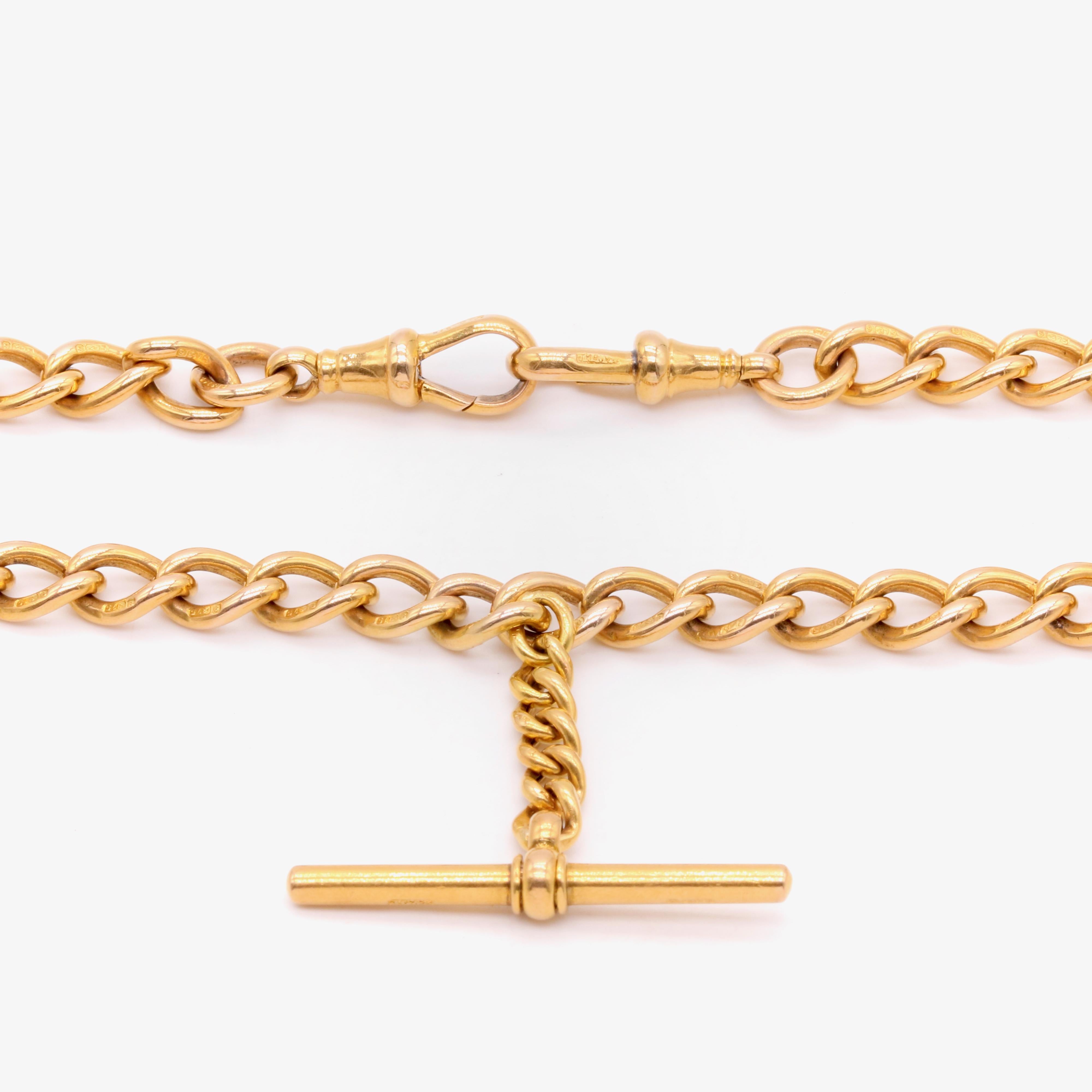 Antiquité Victorienne 48g Or Jaune 9K Curb Link Albert Chain with Dog Clips en vente 4
