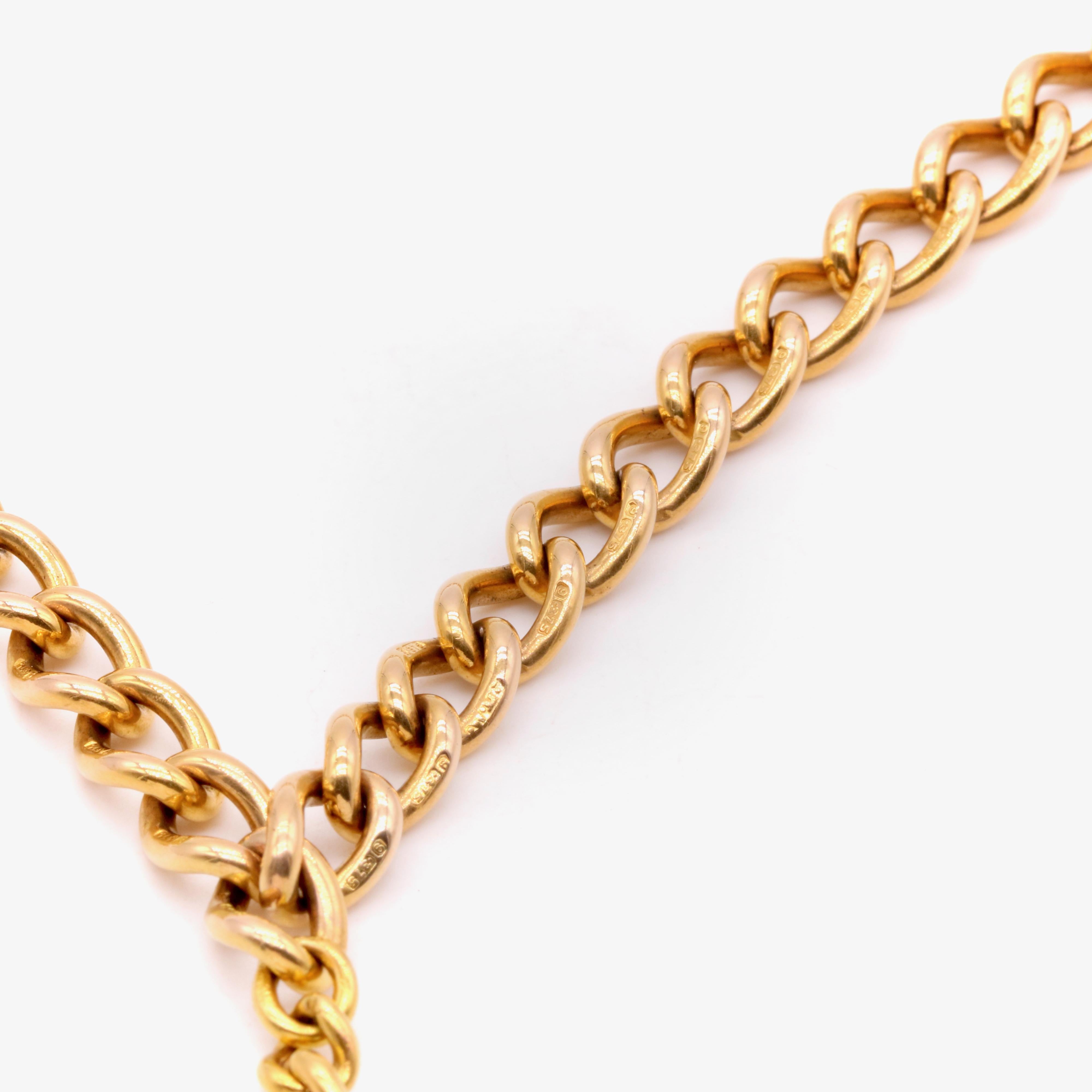 Antiquité Victorienne 48g Or Jaune 9K Curb Link Albert Chain with Dog Clips en vente 5