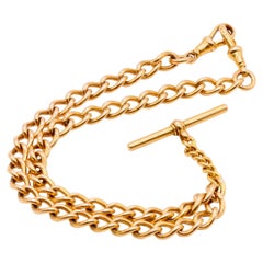 Antique Victorian 48g 9K Yellow Gold Curb Link Albert Chain with Dog Clips