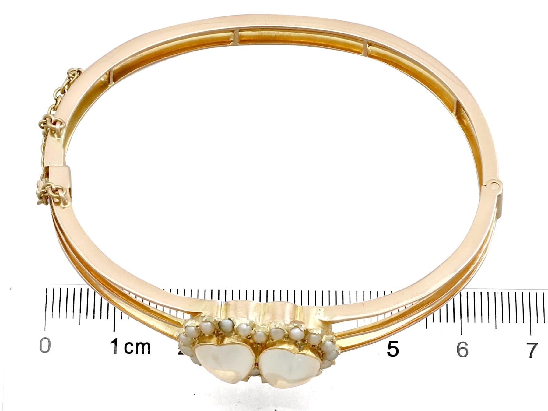 Antique Victorian 4.90 Carat Moonstone and Seed Pearl Rose Gold Bangle For Sale 4