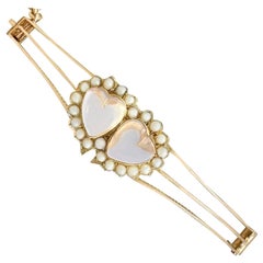 Antico bracciale vittoriano in oro rosa con pietra di luna e perle di seme da 4,90 carati