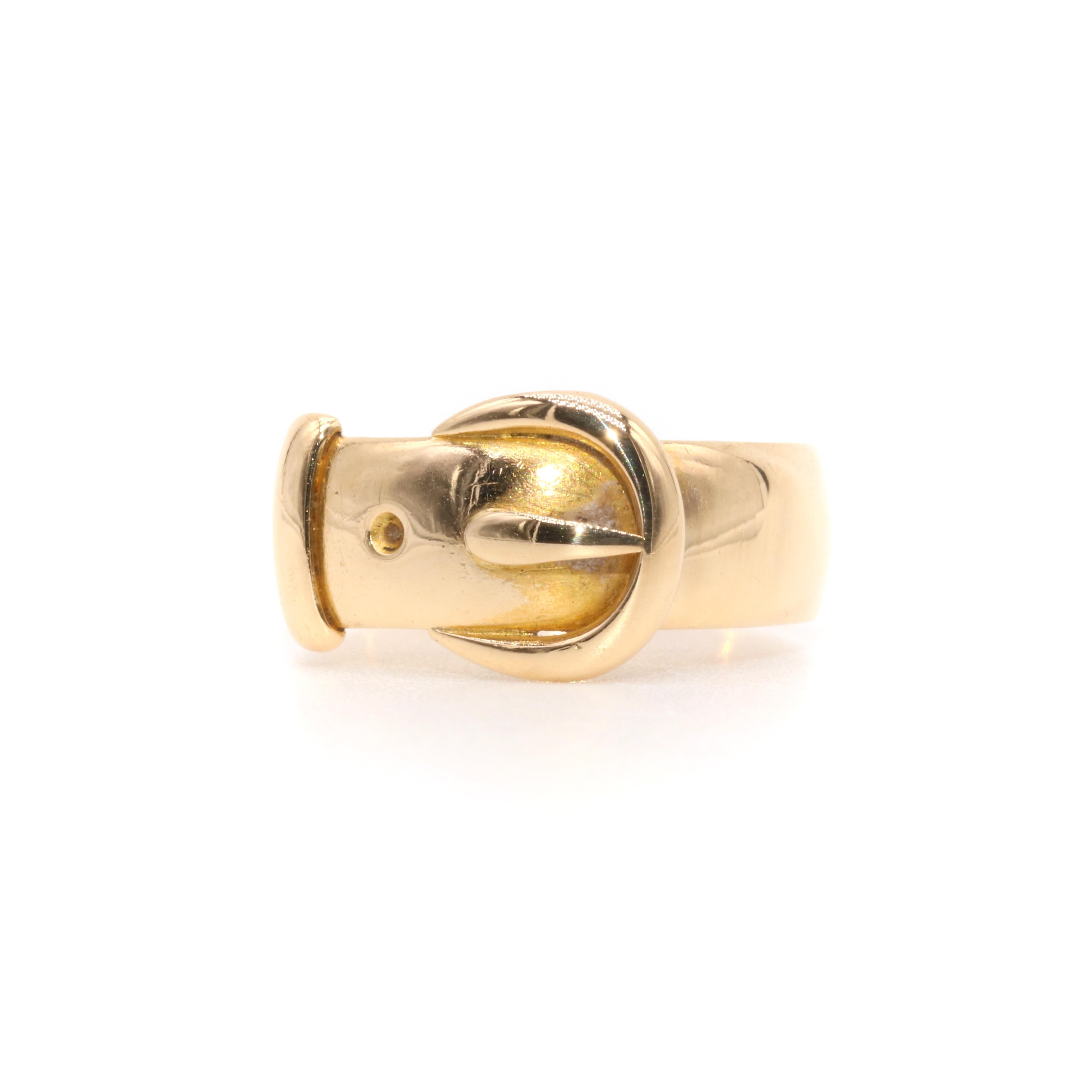 Women's or Men's Antique Victorian 4.9g 18K Yellow Gold Wide Buckle Band Ring