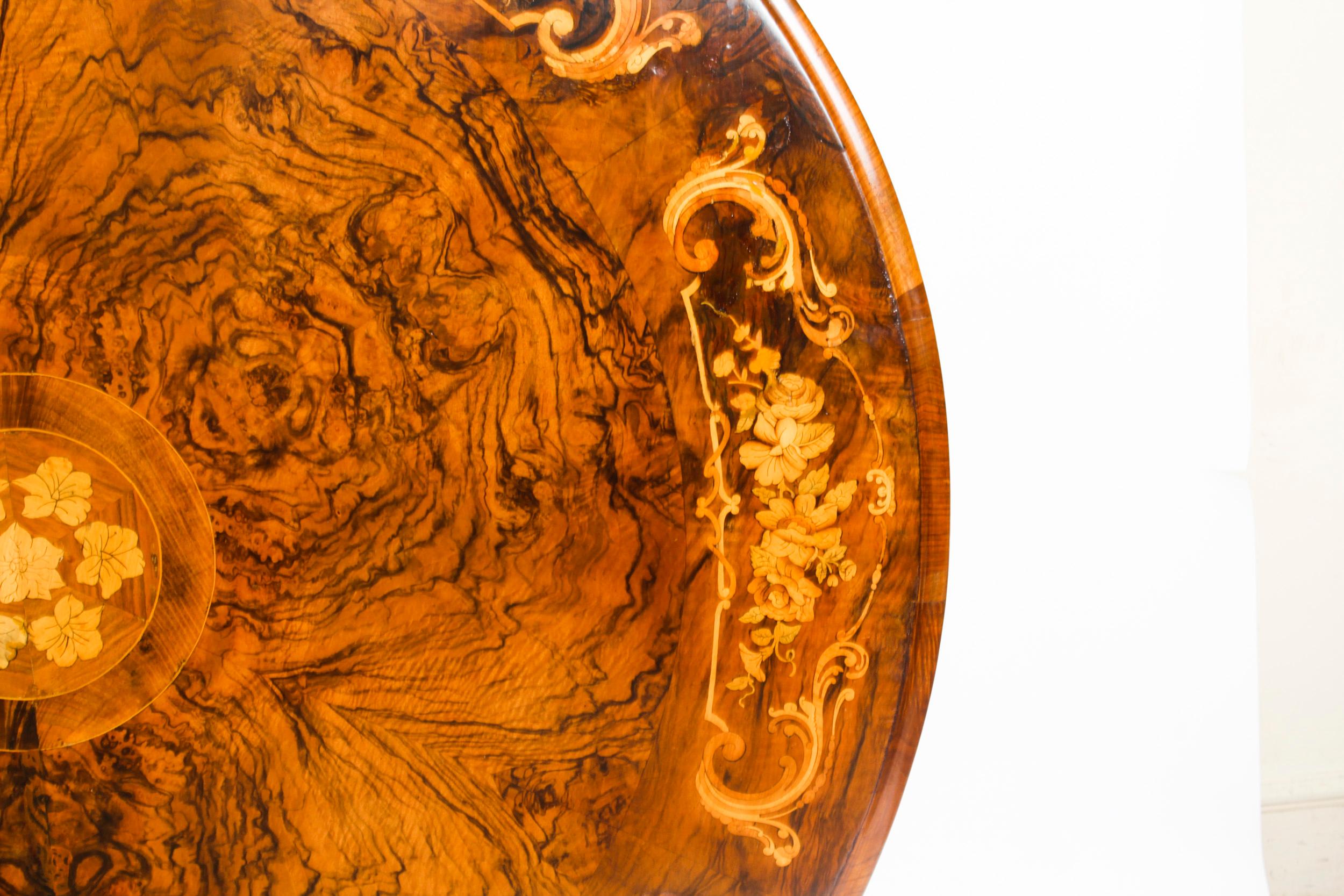 Antique Victorian Burr Walnut Marquetry Centre Loo Table 19th C 7