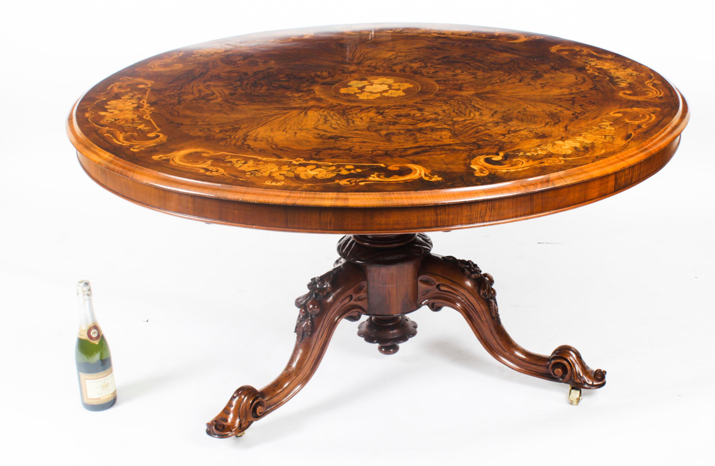 Antique Victorian Burr Walnut Marquetry Centre Loo Table 19th C 10