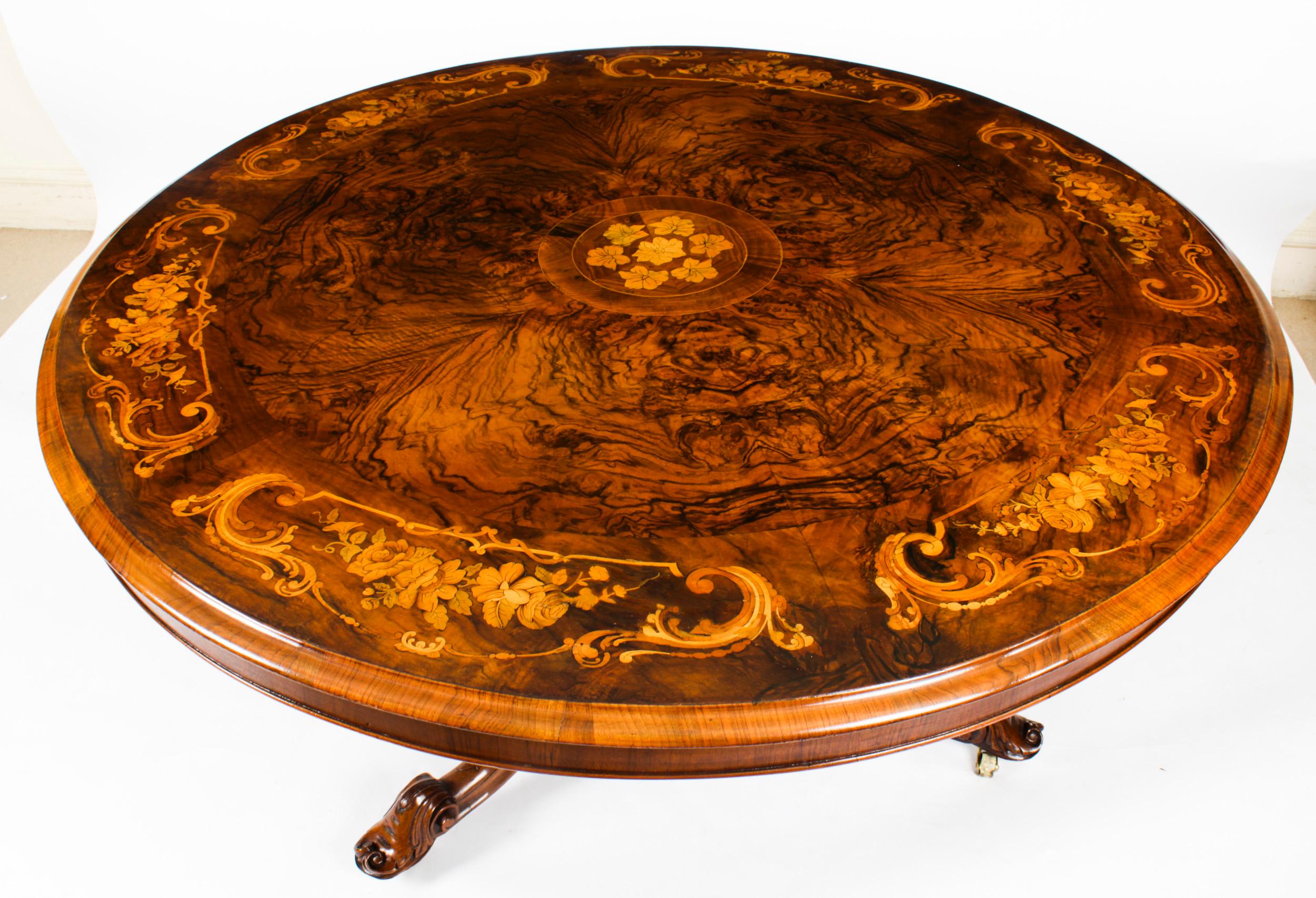 Antique Victorian Burr Walnut Marquetry Centre Loo Table 19th C In Good Condition In London, GB