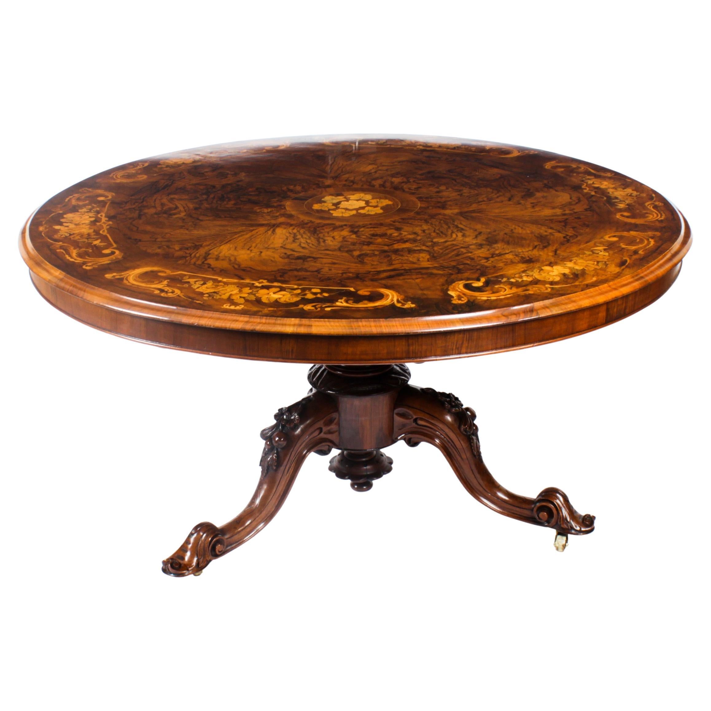 Antique Victorian Burr Walnut Marquetry Centre Loo Table 19th C