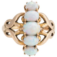 Antique Victorian 5 Opal Ring 14 Karat Gold Vintage Natural Gemstone Jewelry