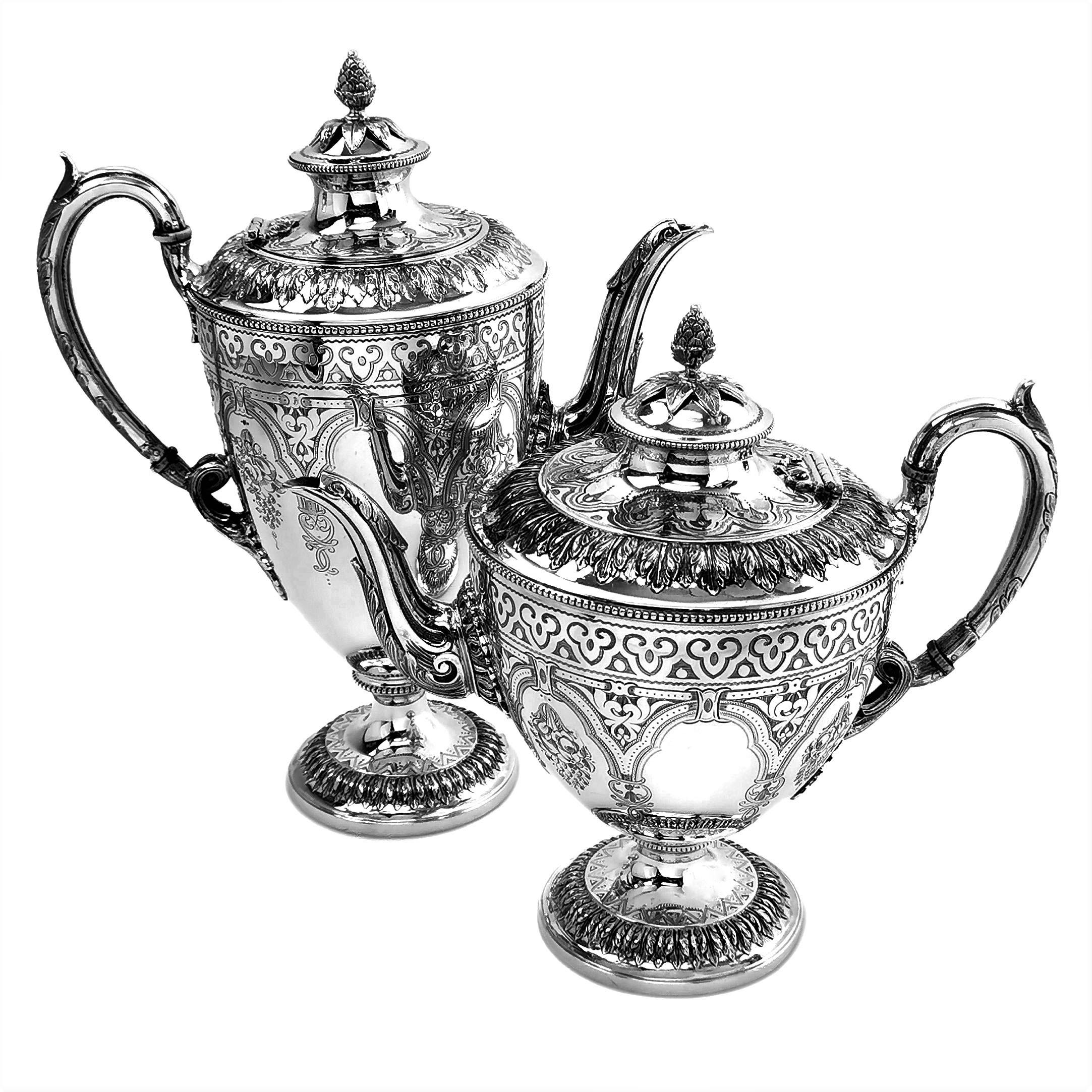 Antique Victorian 5 Piece Silver Tea and Coffee Set with Kettle, 1881 / 82 For Sale 2
