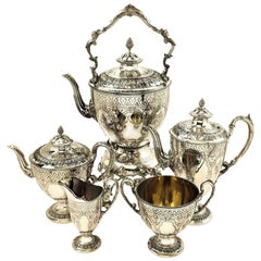 Antique Victorian 5 Piece Silver Tea and Coffee Set with Kettle, 1881 / 82