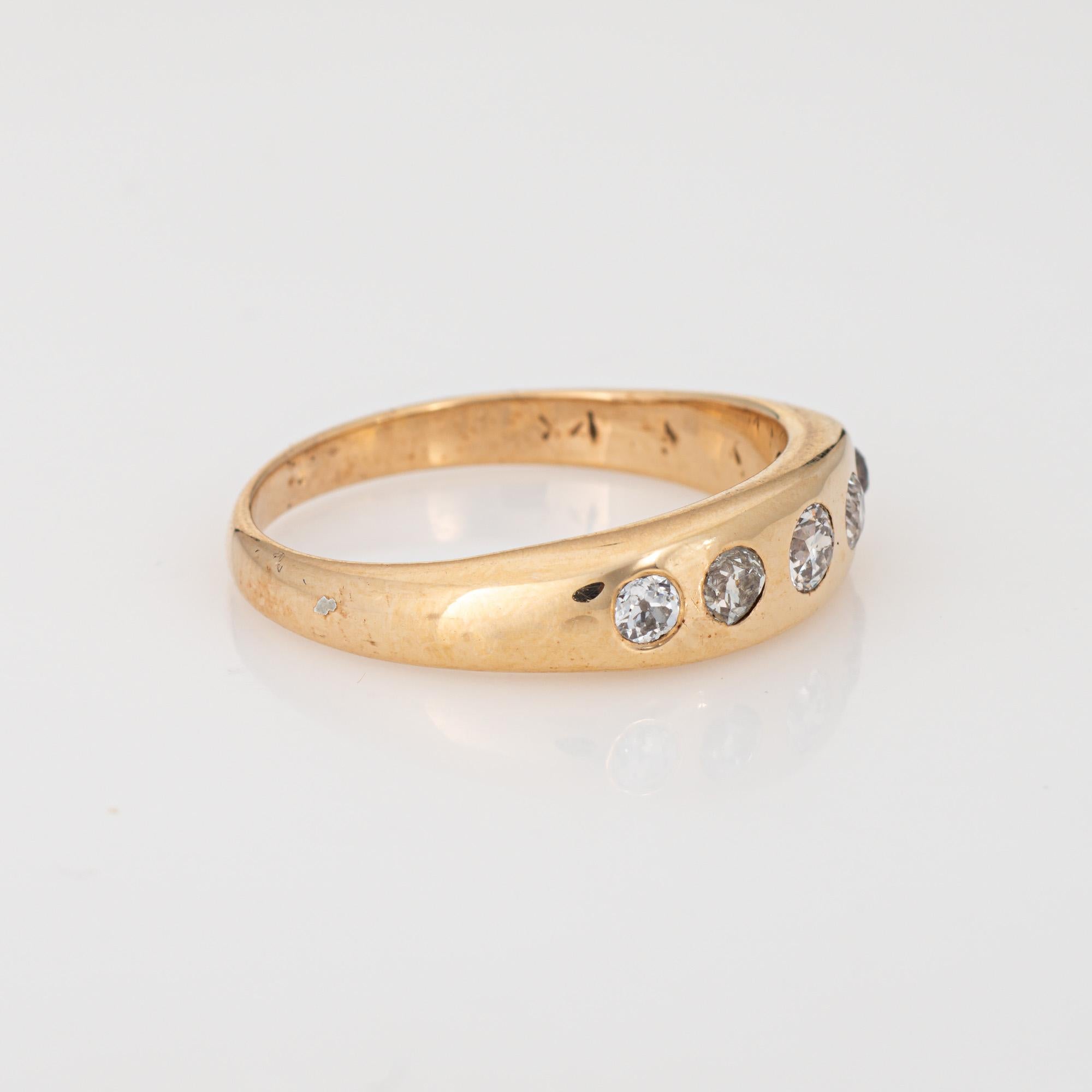 Victorien Bague victorienne ancienne à 5 pierres en or jaune 14 carats, taille 8,5 en vente