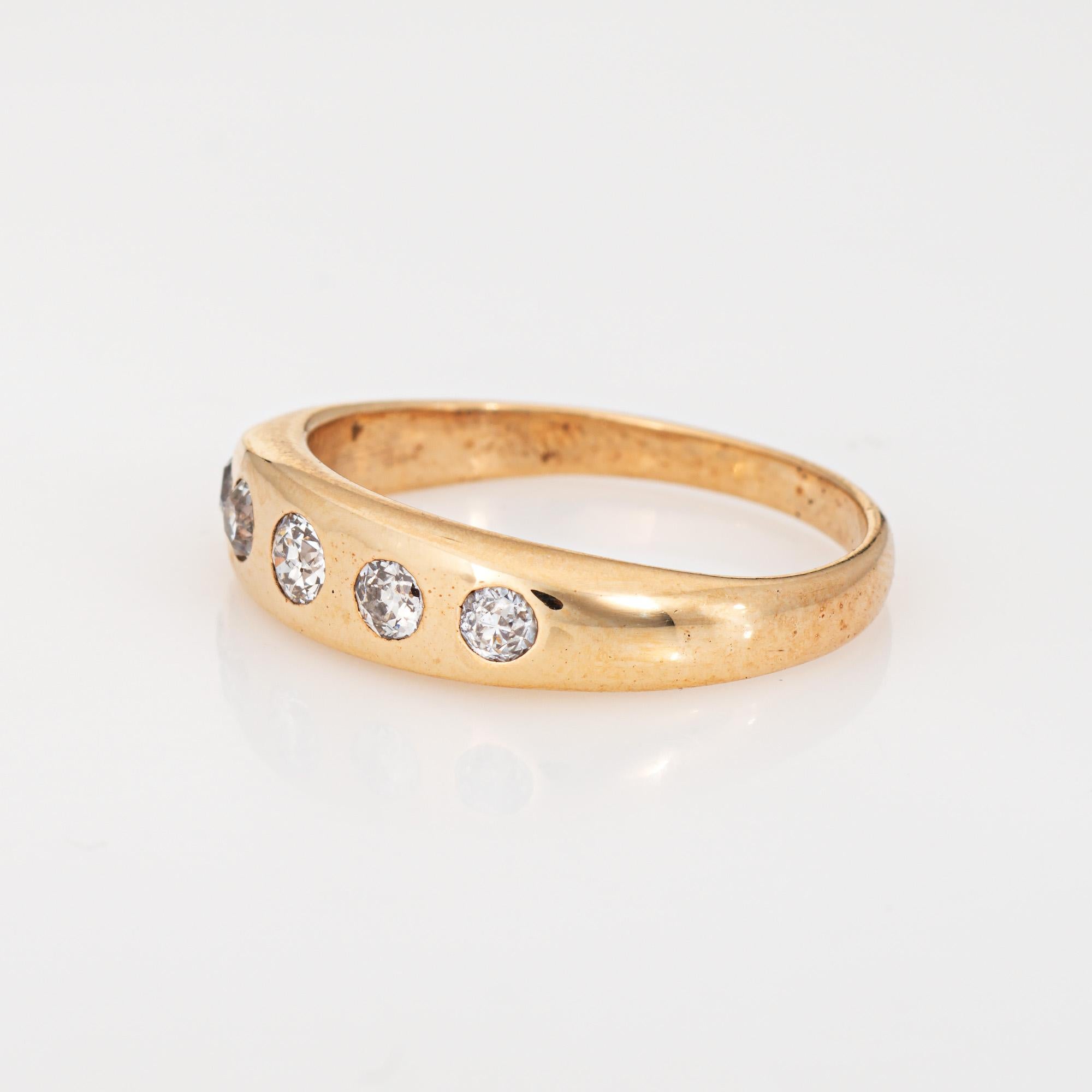 Taille vieille mine Bague victorienne ancienne à 5 pierres en or jaune 14 carats, taille 8,5 en vente
