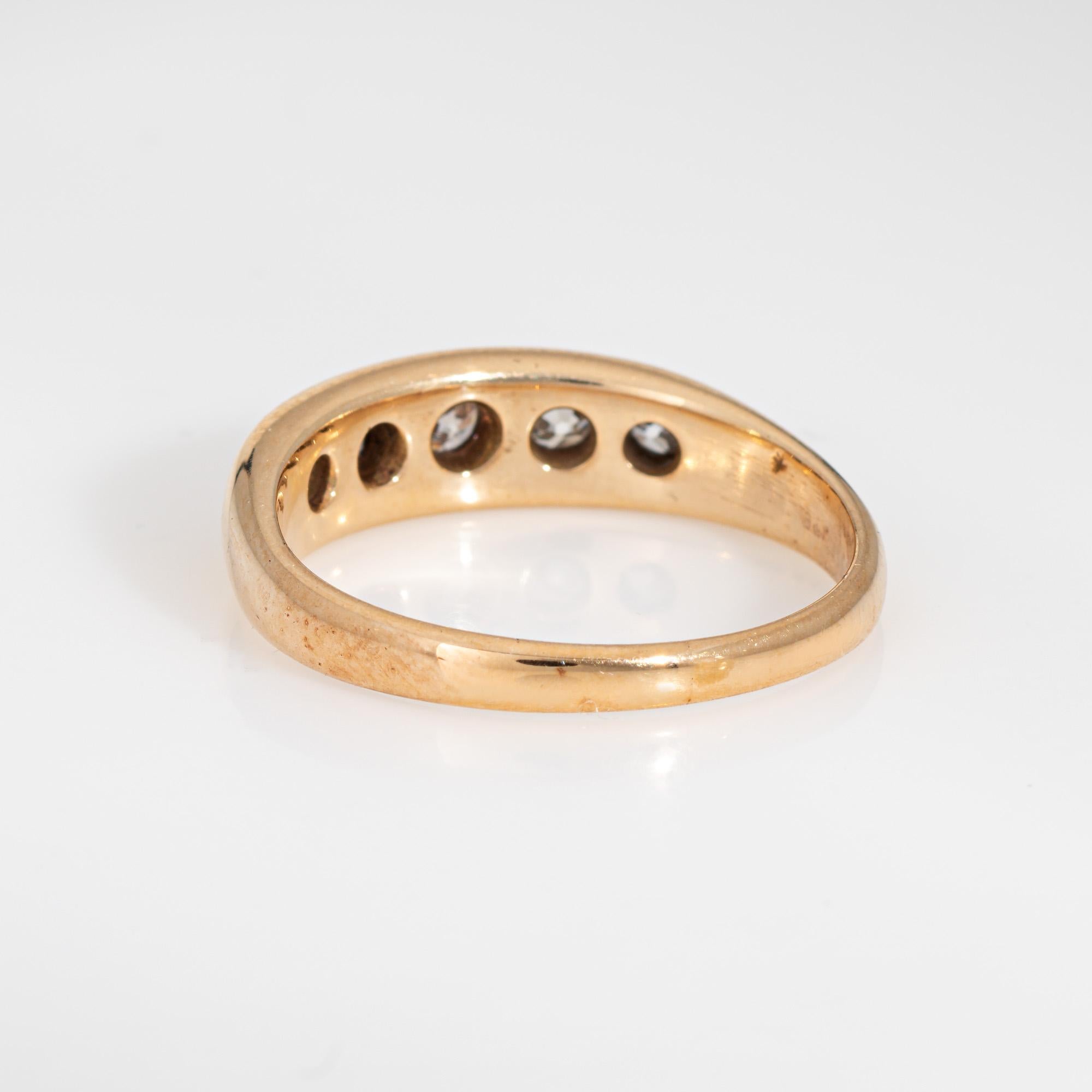 Bague victorienne ancienne à 5 pierres en or jaune 14 carats, taille 8,5 Bon état - En vente à Torrance, CA