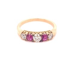 Antique Victorian 5 Stone Diamond Ruby 18K Gold Ring