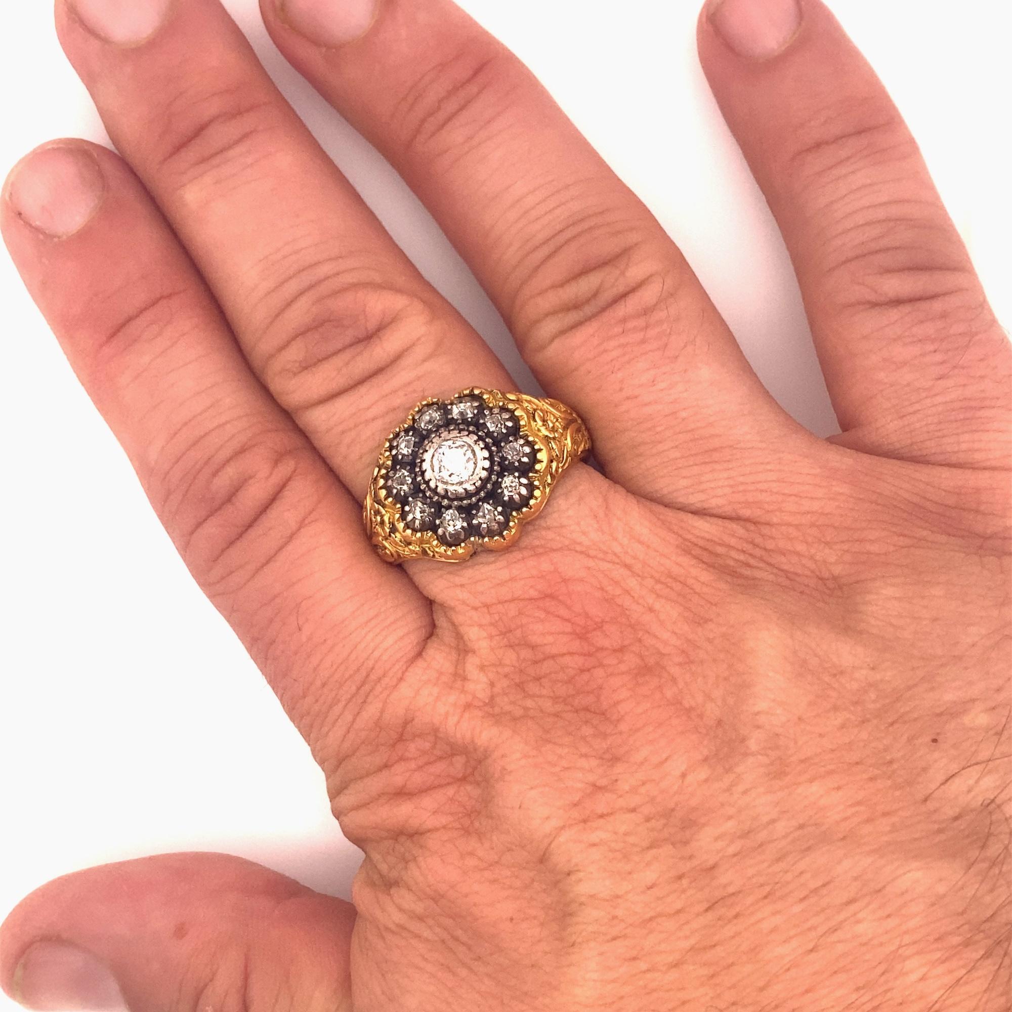 Antique Victorian .50 C Center Diamonds Platinum 18K Gold Men’s Ring In Excellent Condition For Sale In Woodland Hills, CA