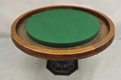 Ancienne table de jeu de poker victorienne 54" ronde en bois Oak Wood Cast Iron Pedestal Base