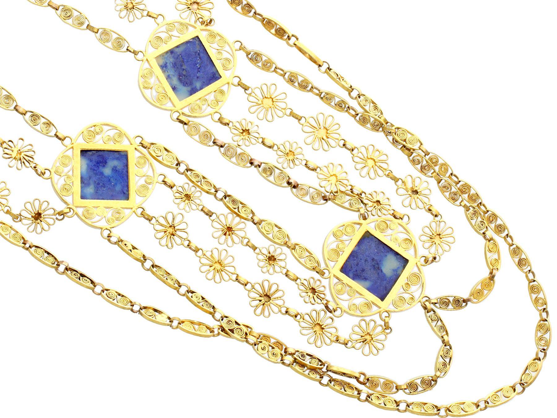 Antique Victorian 5.55 Carat Lapis Lazuli Yellow Gold Necklace In Excellent Condition For Sale In Jesmond, Newcastle Upon Tyne