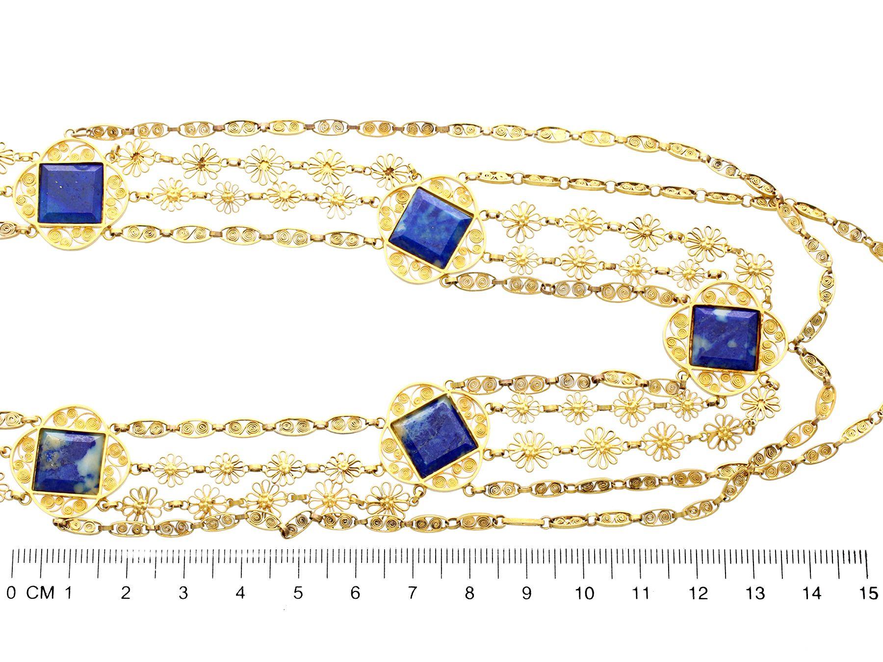 Women's or Men's Antique Victorian 5.55 Carat Lapis Lazuli Yellow Gold Necklace For Sale