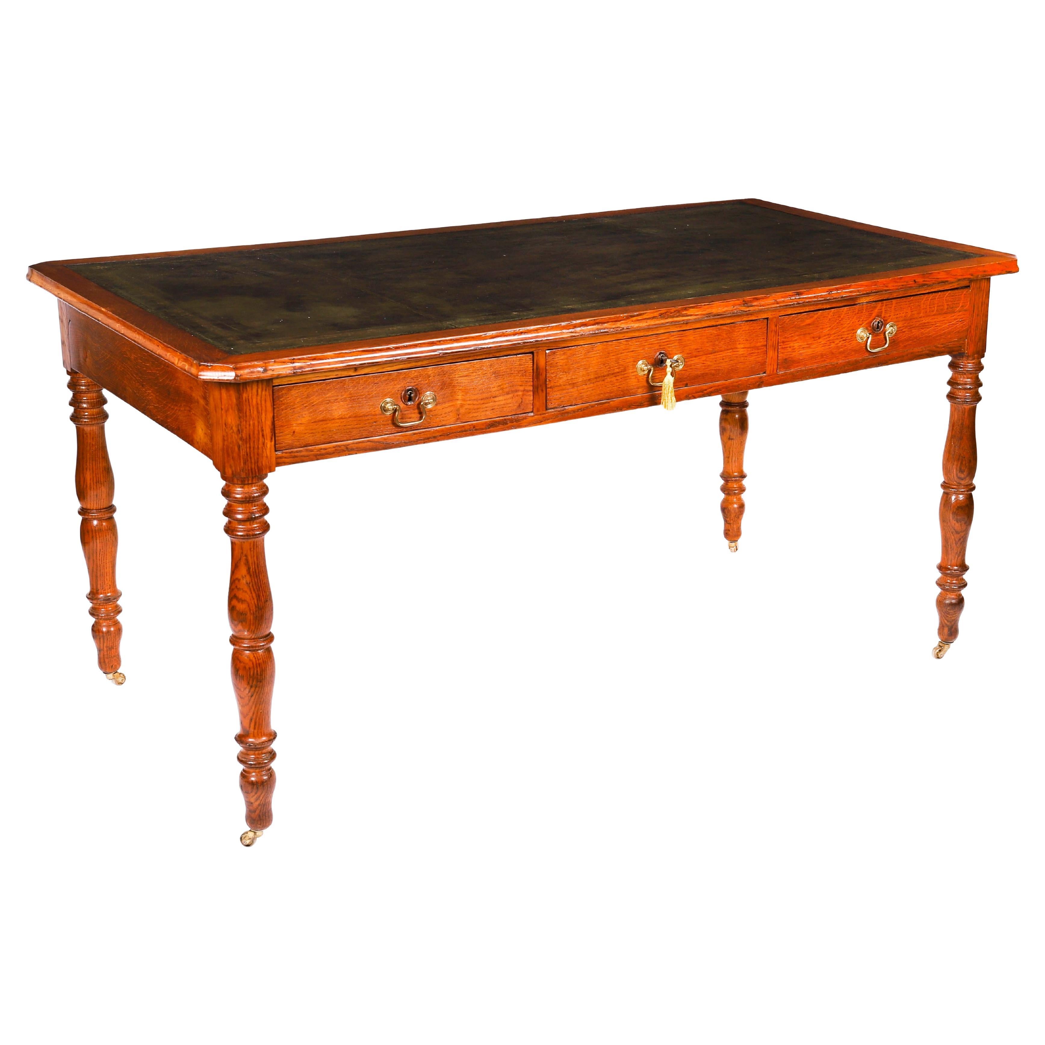 Antique Victorian 6 Drawer Oak Partners Writing Table Desk C1850 19th Century