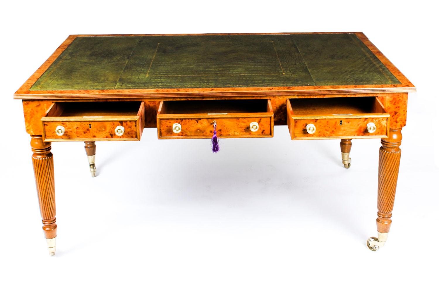 Mid-19th Century Antique Victorian 6 Drawer Pollard Oak Partners Writing Table Desk 19th Century