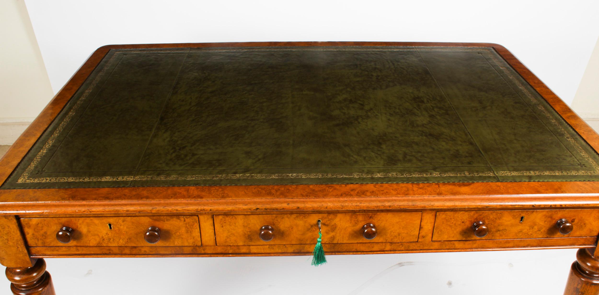 Mid-19th Century Antique Victorian 6 Drawer Pollard Oak Partners Writing Table Desk 19th Century