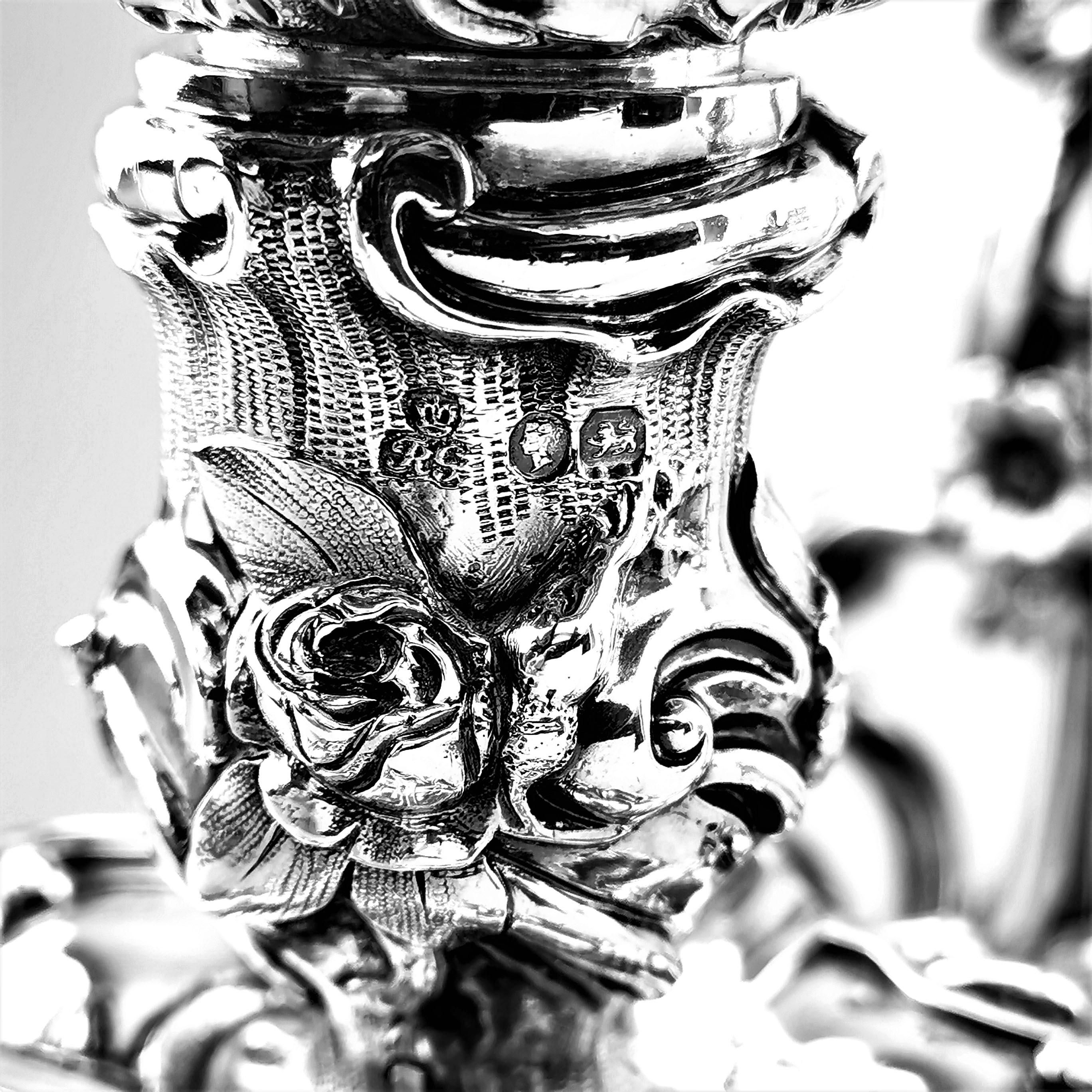 Antique Victorian 6 Light Silver Candelabra 1843 Candelabrum Candleholder 11